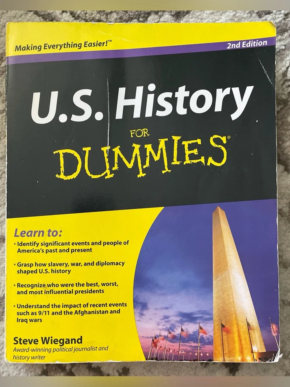 U.S. History For Dummies Paperback Book - Yellow/Black